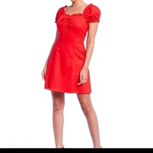 𝅺gianni Bini Kathryn Red linen Puff sleeve Mine Dress